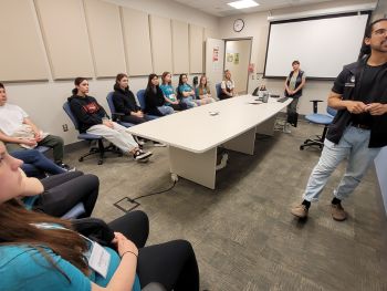 Dr. Sairvan Fernandes presented to students.
