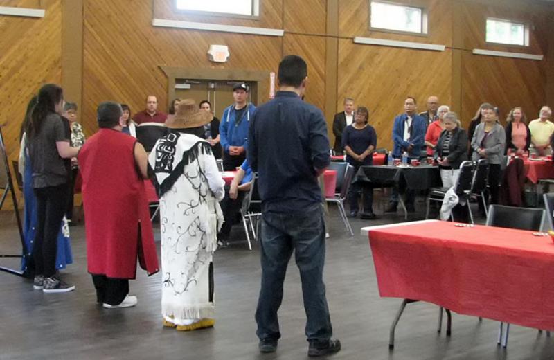 People at a Indigenous gathering at Kitselas.